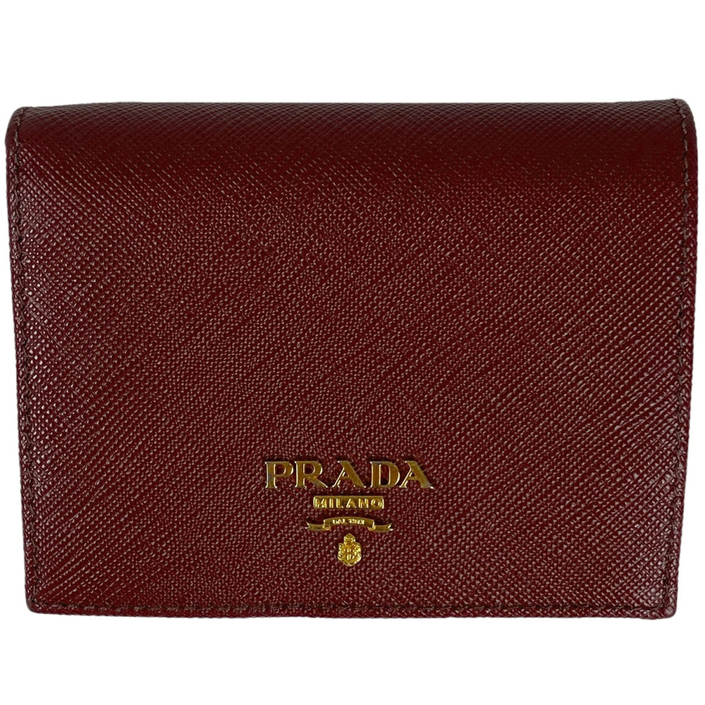 Prada Bi fold Wallet Billfold Wallet Card Slots Leather Bordeaux Purple